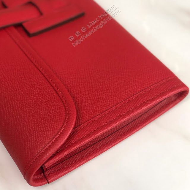 Hermes女包 愛馬仕手包Jige 原版密蠟線 Hermes手拿包 大紅  am1835